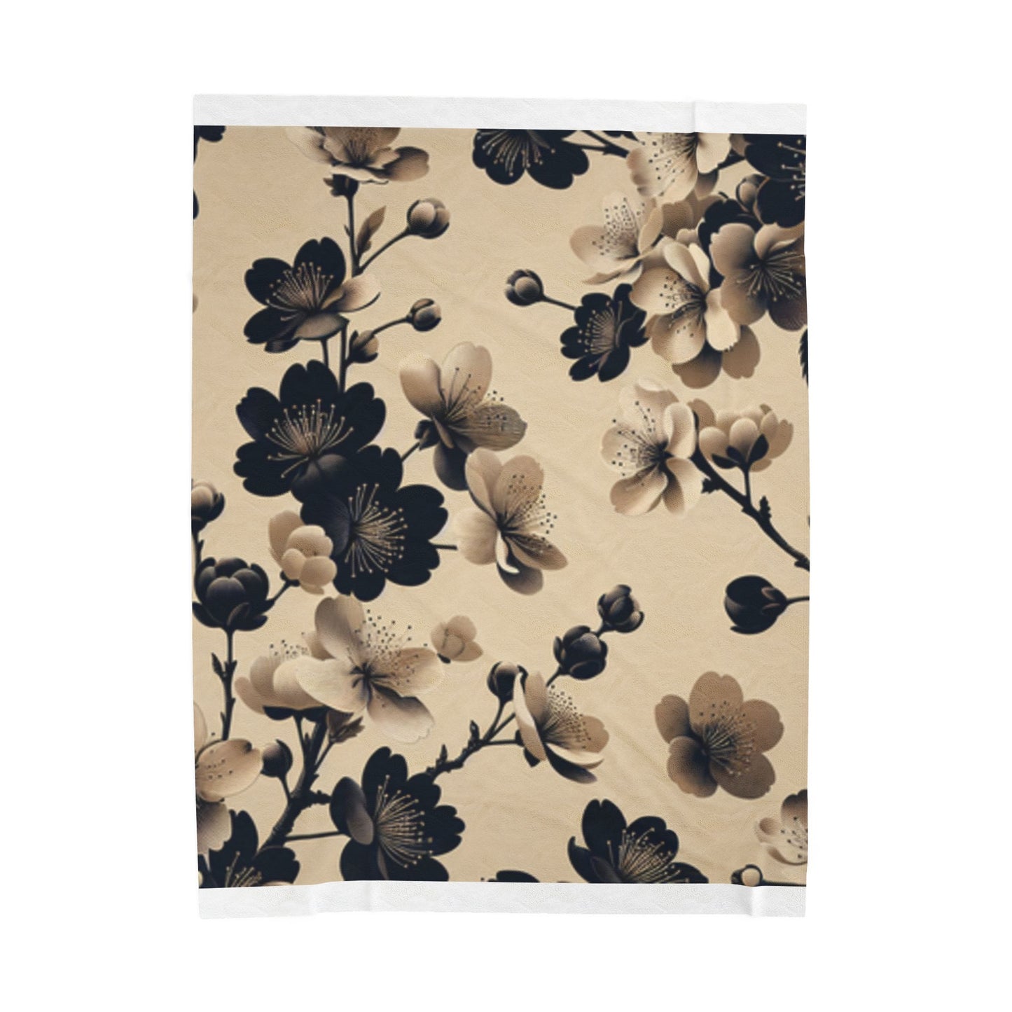 Tan and Black Cherry Blossoms- Plush Blanket