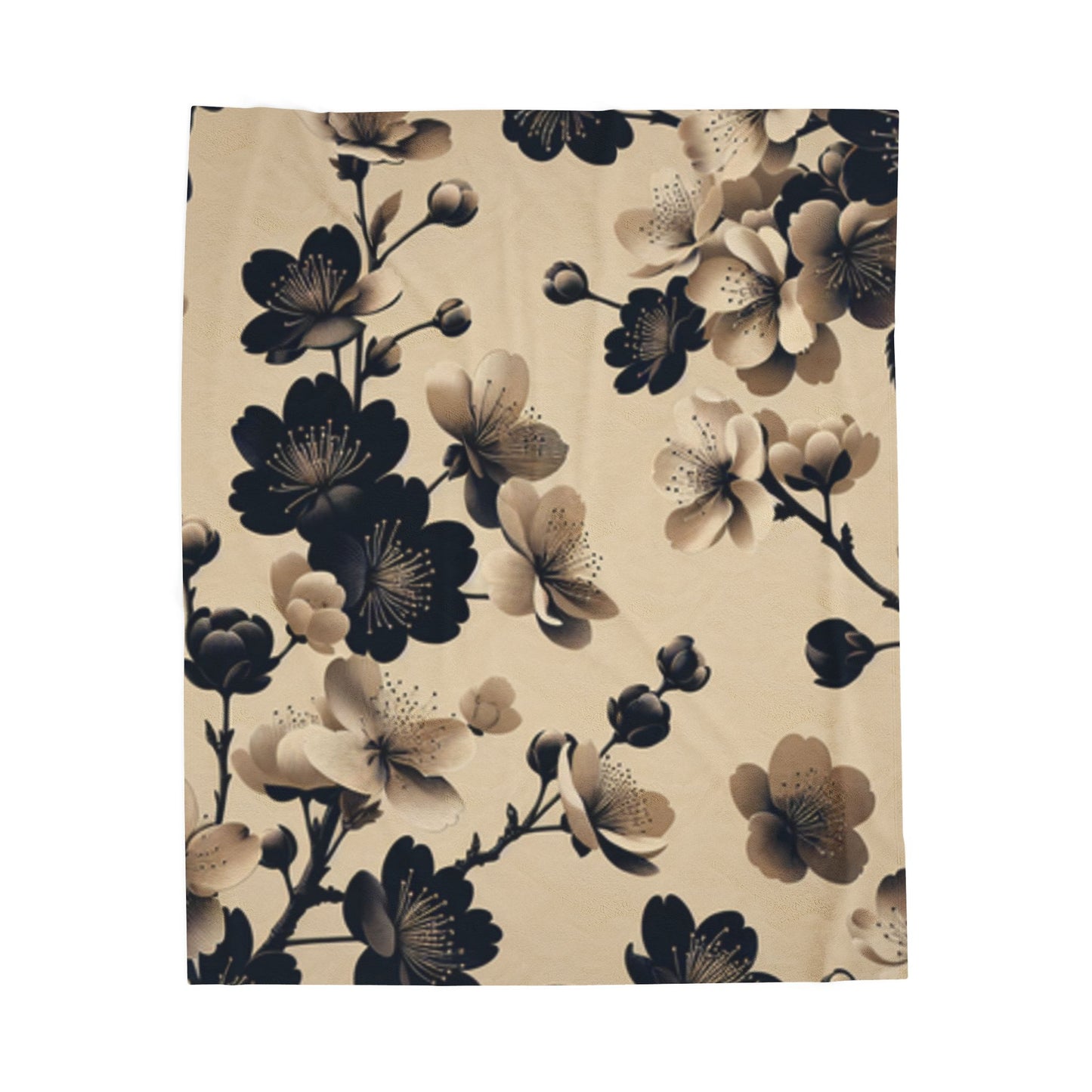 Tan and Black Cherry Blossoms- Plush Blanket