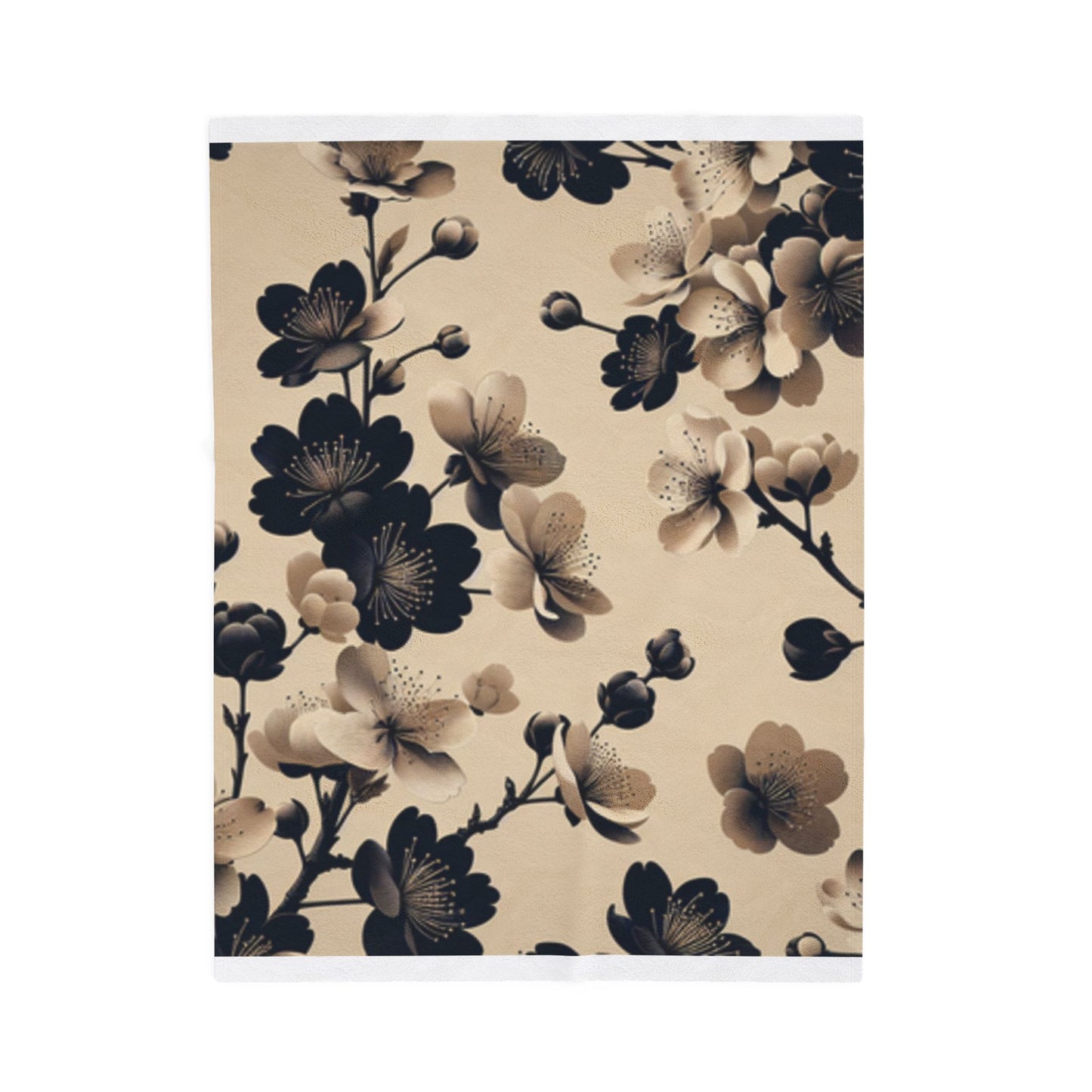 Tan and Black Cherry Blossoms- Plush Blanket